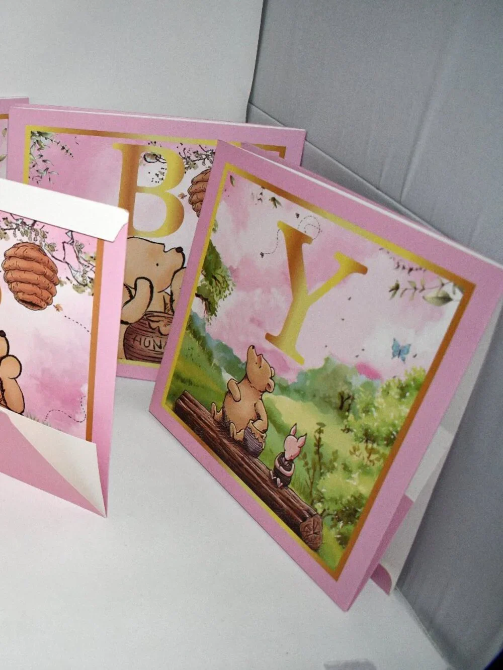 Classic Winnie Baby Shower Boxes, BABY Balloon Display Blocks, Pink, NWT Conditi
